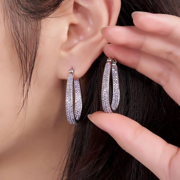 C01950871_2611023.jpg?v=1740771191 14K White Gold Sterling Silver with Purple Amethyst Cubic Zirconia Hoop Earrings